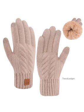 Kids Winter Gloves Double-Layer Knit Wool Fleece Lined Touchscreen